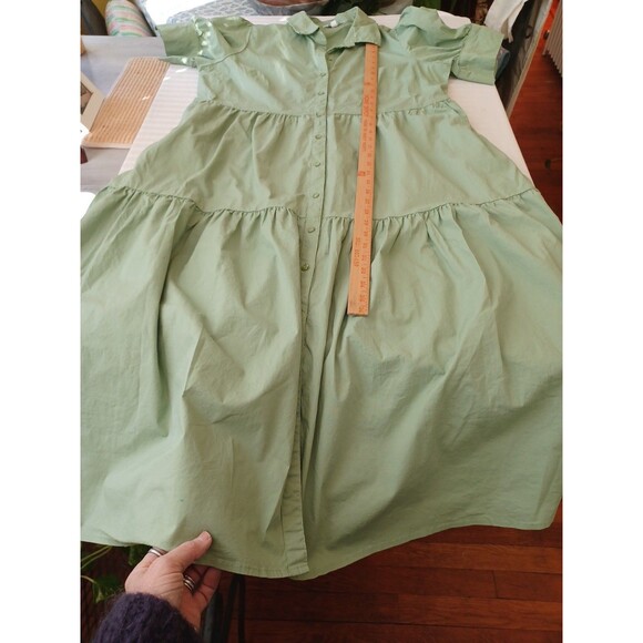 Crown & Ivy green tiered midi dress XL cotton stretch puff sleeves boho cottage - Picture 10 of 12